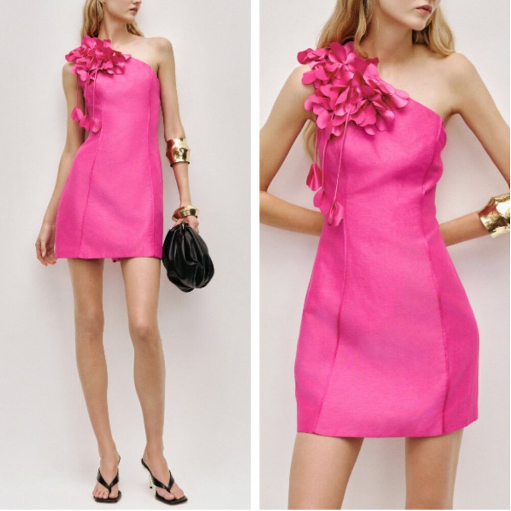 AJE Camille Mini Dress AU6/US2 Cerise Pink One Shoulder Cocktail Party
